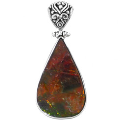 925 Silver Genuine Iridescent Canadian Ammolite Sterling Pendant,  1 3/4