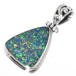 925 Silver Large Aaa Quality Natural Australian Opal Sterling Pendant, 1 1/2"