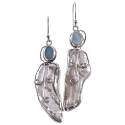925 Silver Freshwater Stick Pearl Australian Opal Sterling Earrings, 1 3/8"