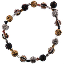 Ball Tin Copper Brass-tone Black Glass Seed Beads Long Necklace, 22"