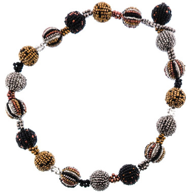 Ball Tin Copper Brass-tone Black Glass Seed Beads Long Necklace, 22"