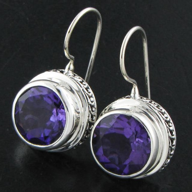 925 Silver Huge 12mm Amethyst Sterling Scroll Filigree Earrings, 9/16"