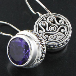 925 Silver Huge 12mm Amethyst Sterling Scroll Filigree Earrings, 9/16"