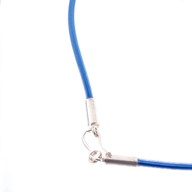 Blue 2mm Rubber Cord Necklace Strap 925 Sterling Hook Lock