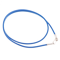 Blue 2mm Rubber Cord Necklace Strap 925 Sterling Hook Lock