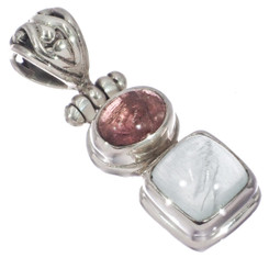 Dainty Tourmaline Aquamarine 925 Sterling Silver Sliding Pendant, 1"