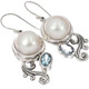 925 Silver White Mabe Ocean Cultured Pearl Blue Topaz Sterling Earrings, 1 1/8"