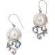 925 Silver White Mabe Ocean Cultured Pearl Blue Topaz Sterling Earrings, 1 1/8"