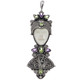 925 Silver Goddess Peridot Amethyst Gemstone Sterling Filigree Pendant, 3 1/8"