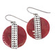 925 Silver Design Red Coral Round Disc Sterling Dangle Earrings, 3/4"