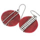 925 Silver Design Red Coral Round Disc Sterling Dangle Earrings, 3/4"