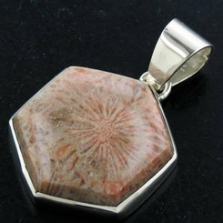 925 Silver Fossil Indonesian Fossil Coral Flower Sterling Pendant, 1 5/8"