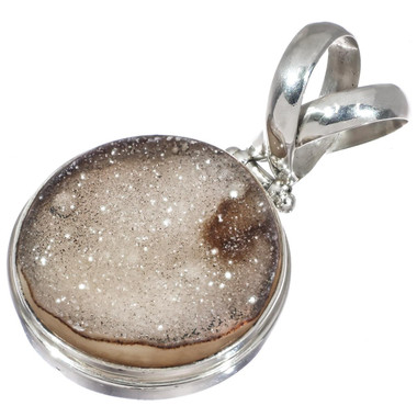 925 Silver Big Sparkling Natural Agate Druzy Drusy Sterling Pendant, 1 1/4"