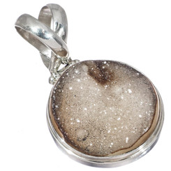 925 Silver Big Sparkling Natural Agate Druzy Drusy Sterling Pendant, 1 1/4"