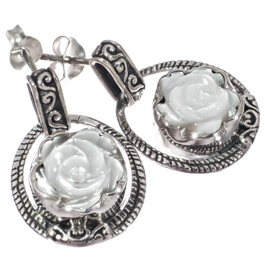 Mother Of Pearl Shell Flower Sterling Silver Post Earrings, 13/16"