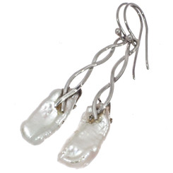 925 Silver White Biwa Freshwater Stick Pearl Sterling Drop Earrings, 1 1/2"