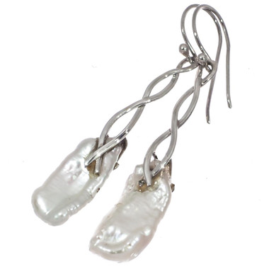 925 Silver White Biwa Freshwater Stick Pearl Sterling Drop Earrings, 1 1/2"