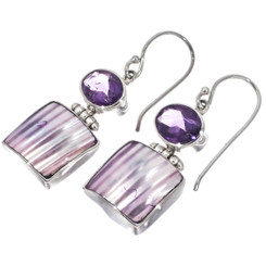 Amethyst Purple Mother Of Pearl Turbo Shell Sterling Silver Earrings, 1"