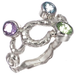925 Silver Dainty Peridot Amethyst Topaz Sterling Sz 6 Ring