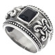 Onyx Oxidized Fleur De Lis Design 925 Sterling Silver Band Ring, US 6.5-8