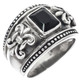 Onyx Oxidized Fleur De Lis Design 925 Sterling Silver Band Ring, US 6.5-8