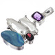 925 Silver Amethyst Biwa Stick Pearl Australian Opal Gemstone Pendant, 2"