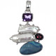 925 Silver Amethyst Biwa Stick Pearl Australian Opal Gemstone Pendant, 2"