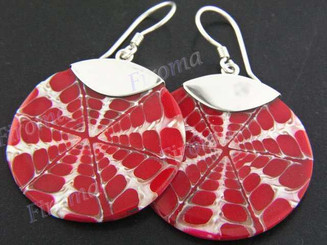 1 3/16" 925 Silver Cone Shell Round Red French Earrings