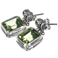 925 Silver Green Peridot Gem Sterling Post Earrings, 3/4"