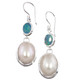 925 Silver White Mabe Pearl Natural Opal Gems Sterling Earrings, 1 3/8"