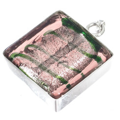 Colorful Champagne Green Swirl Murano Glass 925 Sterling Silver Pendant, 13/16"