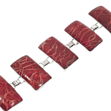 Red Sponge Coral 925 Sterling Silver Bracelet. 7-8"