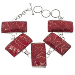 Red Sponge Coral 925 Sterling Silver Bracelet. 7-8"