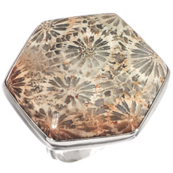 Indonesian Fossil Flower Coral 925 Sterling Sterling Silver Adjustable Sz 8 Ring