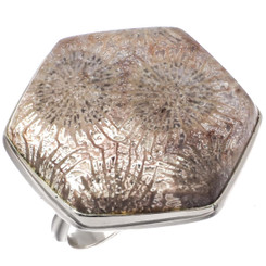 Indonesian Fossil Flower Coral 925 Sterling Sterling Silver Adjustable Sz 7 Ring