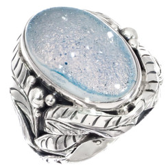 925 Silver Sparkling Blue Agate Druzy Sterling Sz 6,7,8 Ring