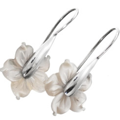 925 Silver White Mother Of Pearl Shell Flower Sterling Earrings, 9/16"