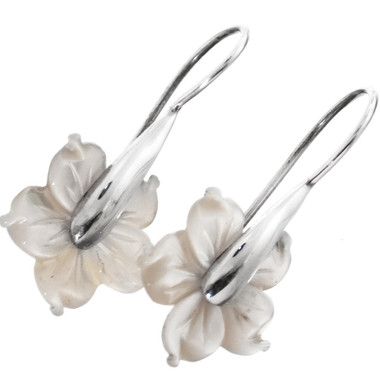 925 Silver White Mother Of Pearl Shell Flower Sterling Earrings, 9/16"