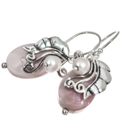 925 Silver Pink Lilac Mother Of Pearl Shell Sterling Earrings, 13/16"