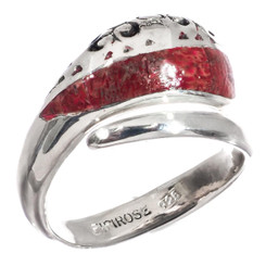 925 Sterling Silver Bright Red Coral Sterling Sz 9 Ring