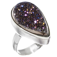 Teardrop Pear Titanium Agate Druzy Drusy Sterling Silver Us 7 Ring
