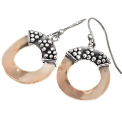 925 Silver Yellow Abalone Shell Sterling Hoop Earrings, 13/16"