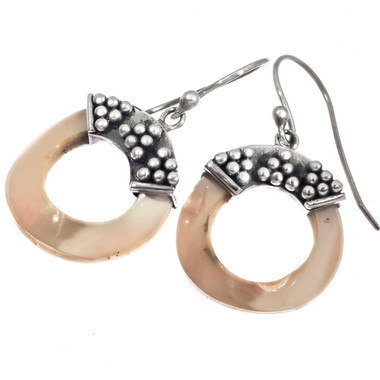 925 Silver Yellow Abalone Shell Sterling Hoop Earrings, 13/16"