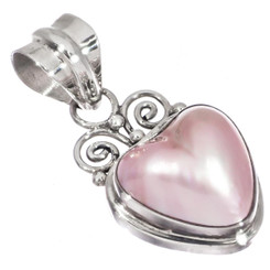 925 Silver Pink Heart Mabe Pacific Ocean Cultured Pearl Sterling Pendant, 1 1/4"