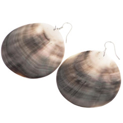 Round Oyster Black Mother Of Pearl Shell 925 Sterling Silver Earrings, 2"