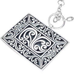 925 Silver Ethnic Scroll Filigree Swirl Sterling Pendant With Necklace, 1 3/8"