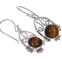 925 Silver Cool Exquisite Tiger Eye Sterling Earrings, 1 3/16"