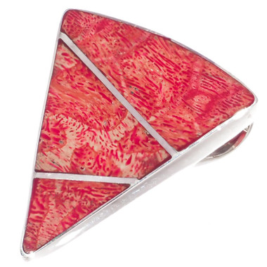 925 Silver Triangle Mosaic Red Coral Shell Sterling Sliding Pendant, 1 3/8"
