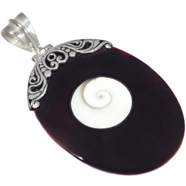 925 Silver Oval Pen Shell Shiwa Eye Sterling Pendant, 1 3/4"