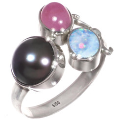 925 Silver Opulent Ruby Australian Opal Peacock Pearl Sterling US 9 Ring